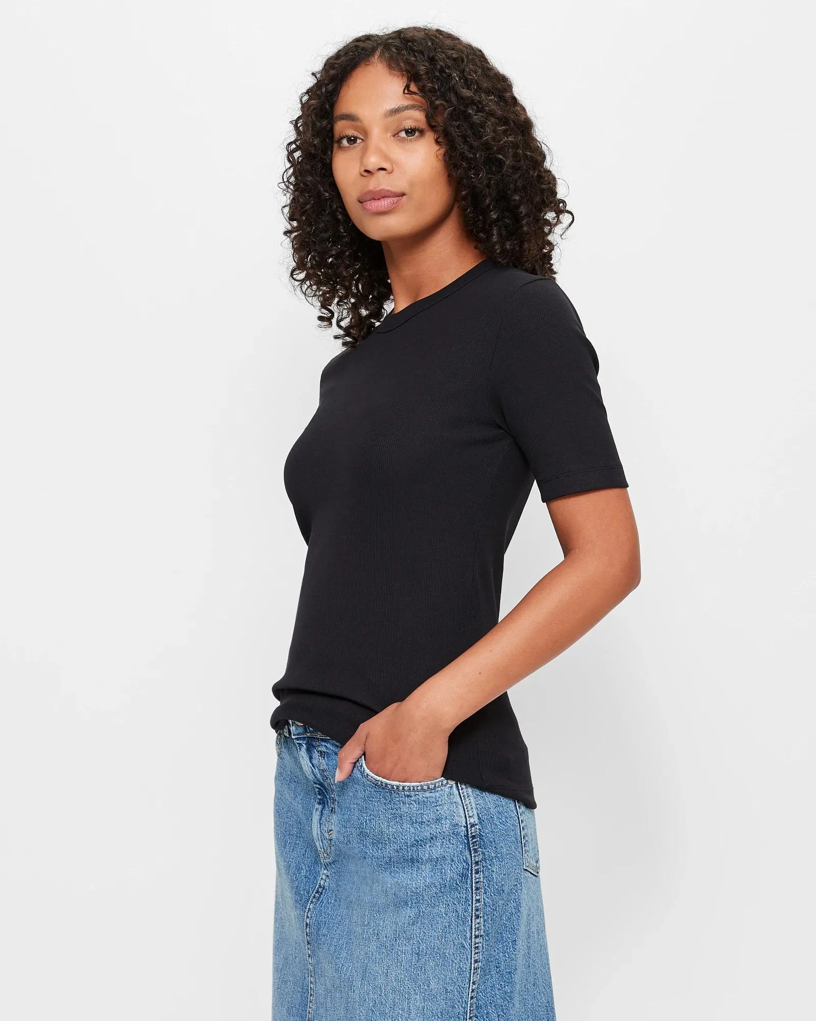 popular  Australian Cotton Rib Layer T-Shirt - Black
