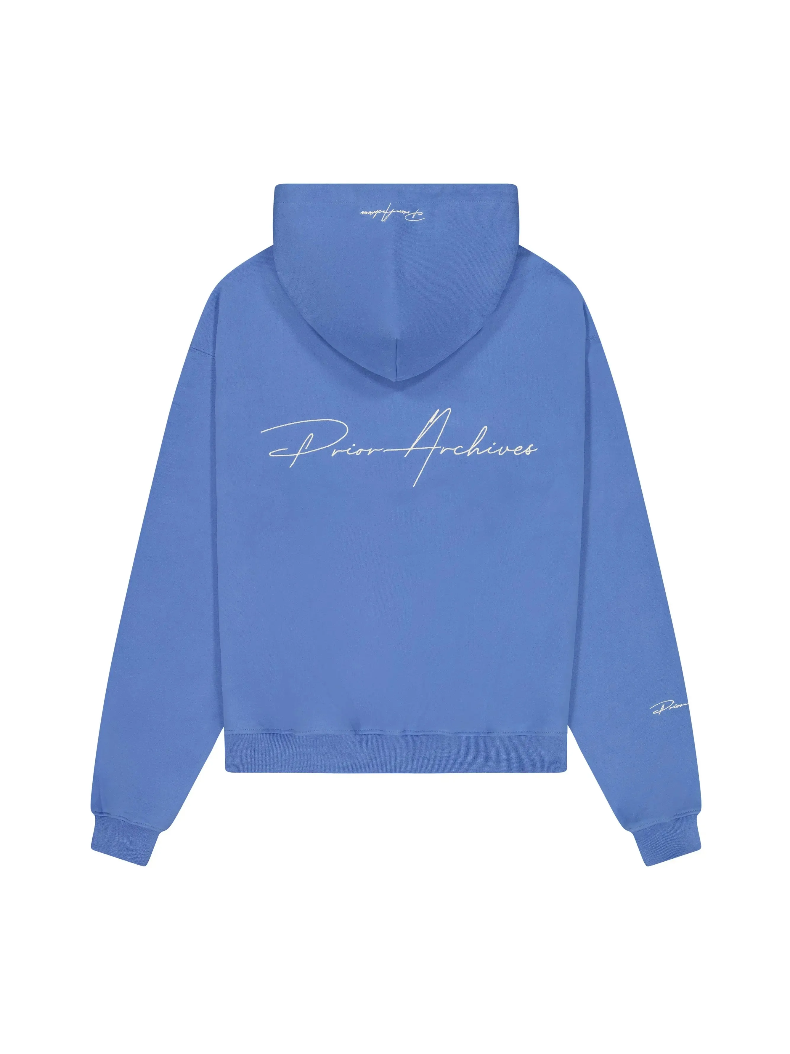 Prior Embroidery Logo Oversized Cropped Hoodie Faded Azure