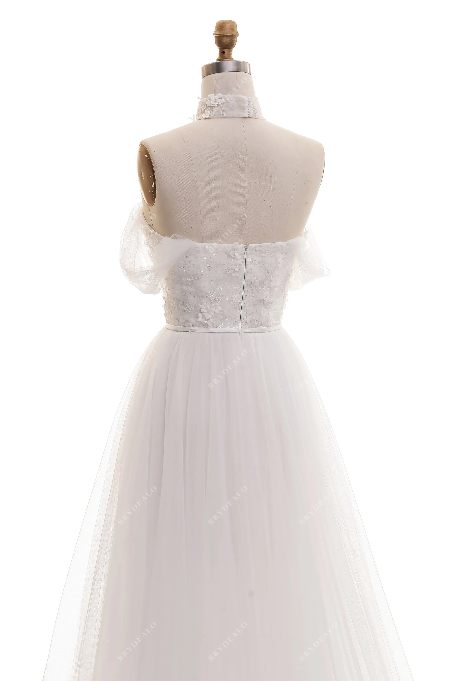 Romantic Shimmery Flower Lace Tulle Country Wedding Dress