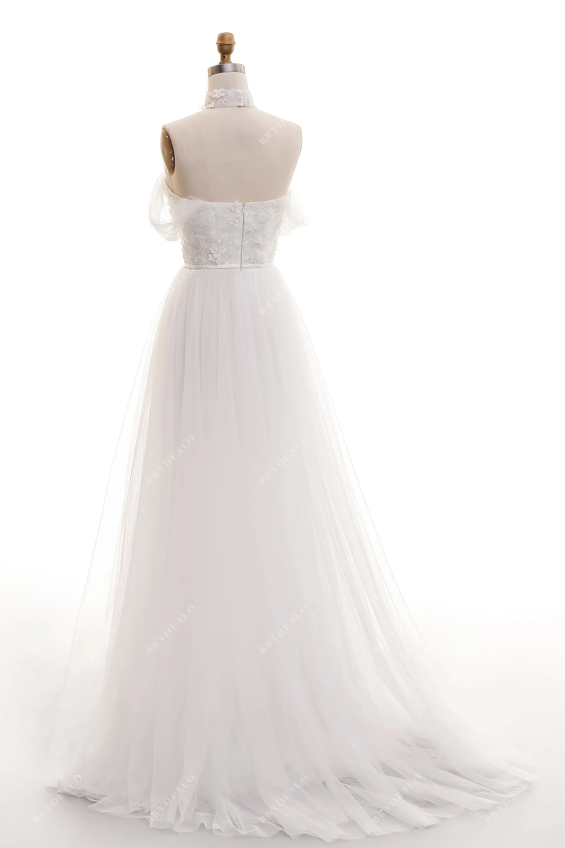 Romantic Shimmery Flower Lace Tulle Country Wedding Dress
