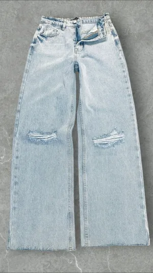 SHEIN RIPPED KNEE WIDE LEG JEANS