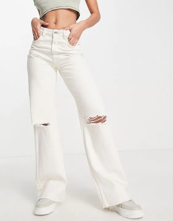 SHEIN RIPPED KNEE WIDE LEG JEANS