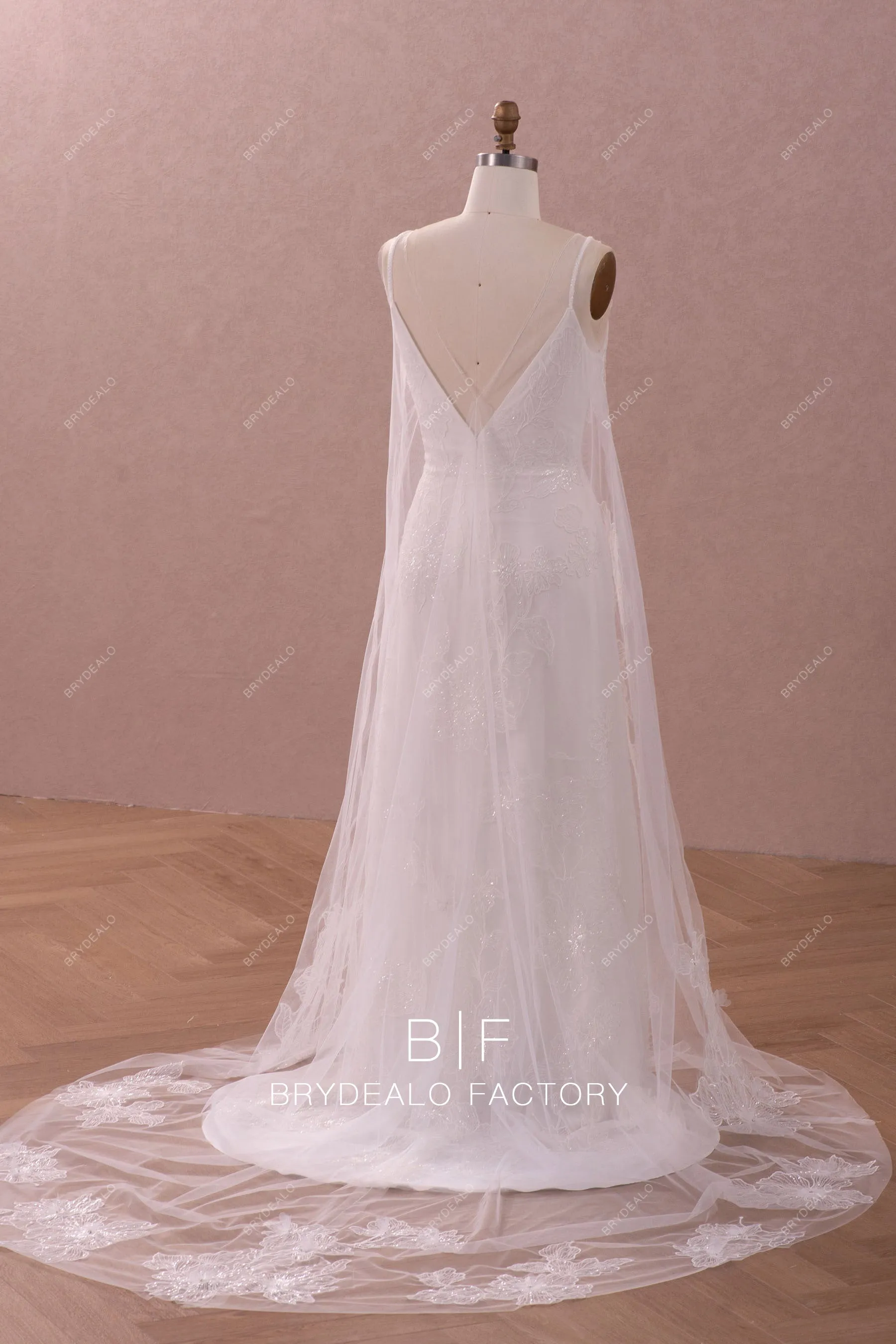 Shimmery Lace Detachable Robe Mermaid Wedding Dress