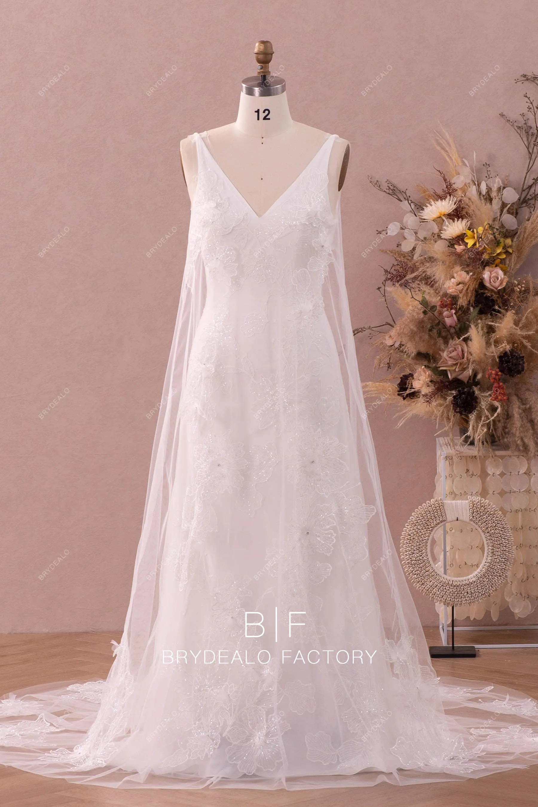 Shimmery Lace Detachable Robe Mermaid Wedding Dress