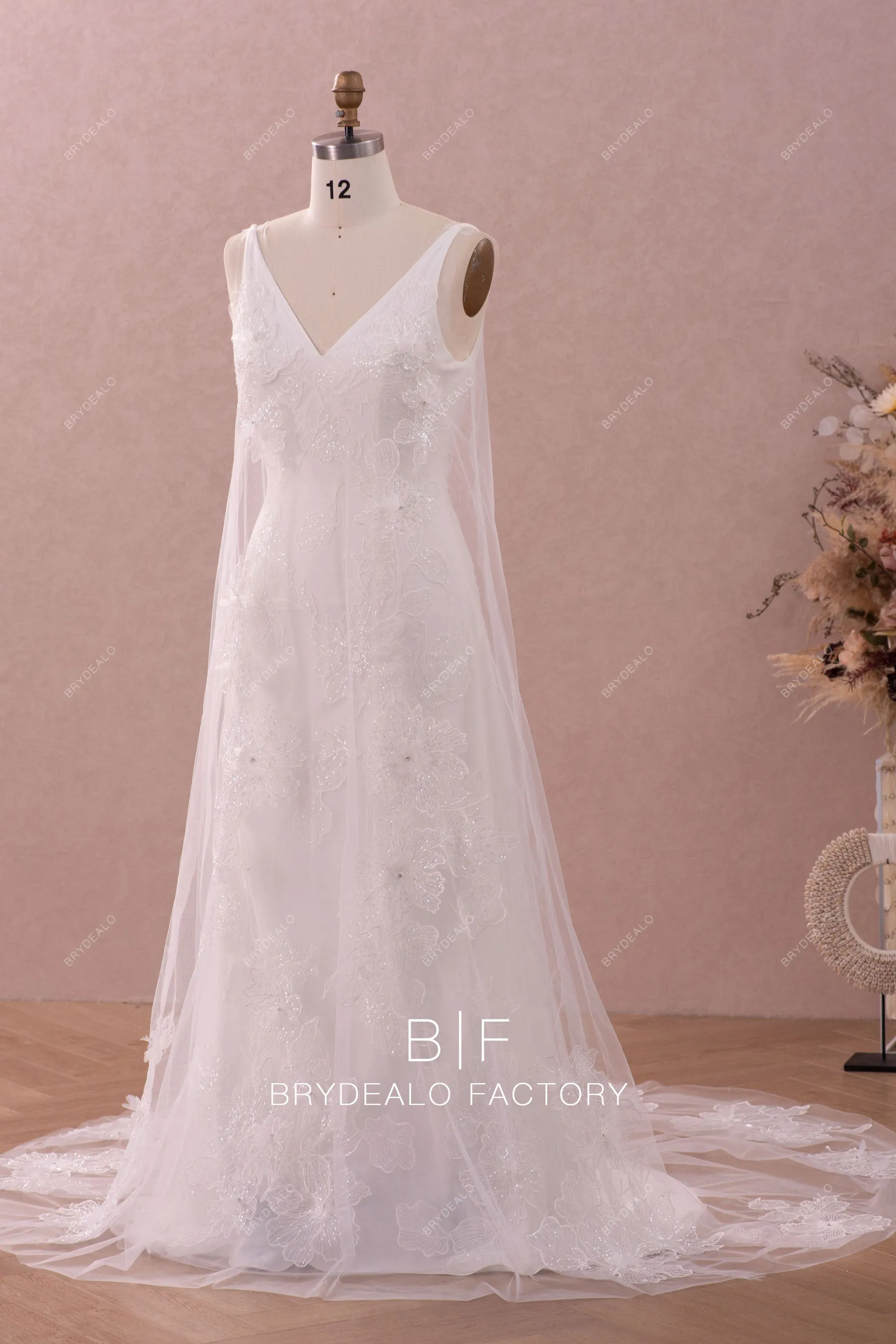 Shimmery Lace Detachable Robe Mermaid Wedding Dress