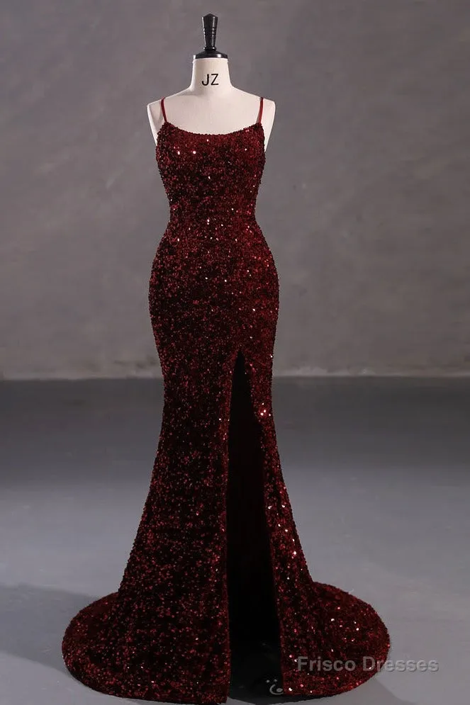 Slim Burgundy Shimmery Open Back Formal Prom Evening Dress