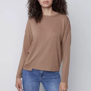 Soft Jersey Asymmetrical Top - Truffle (Only M   L Left)