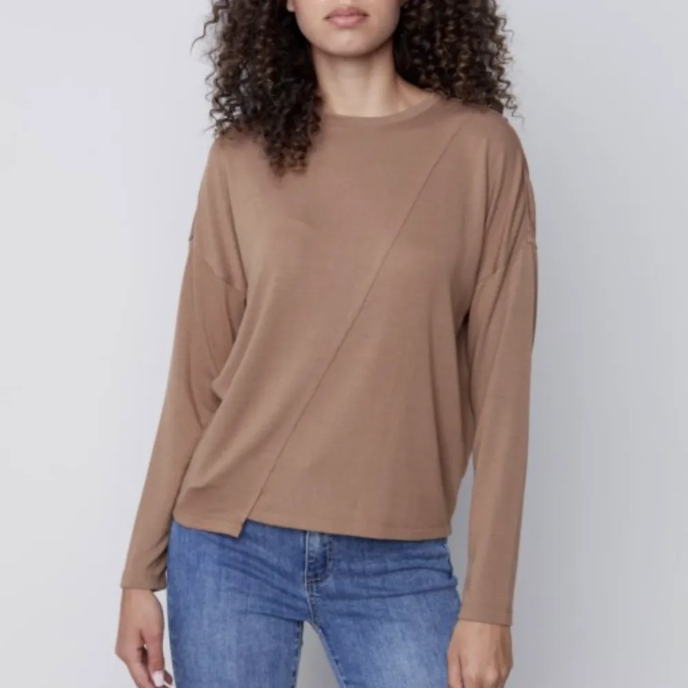 Soft Jersey Asymmetrical Top - Truffle (Only M   L Left)