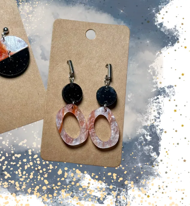 Starry Spell - Wood and “Retro Potion” Speciality Acrylic Earrings