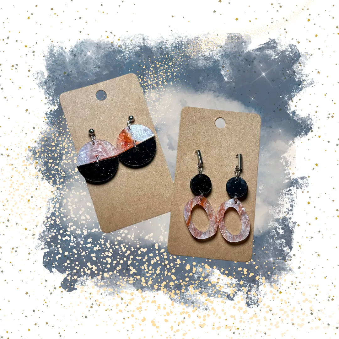 Starry Spell - Wood and “Retro Potion” Speciality Acrylic Earrings