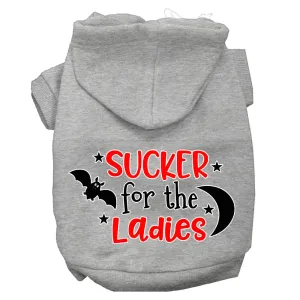 Sucker For The Ladies Screen Print Dog Hoodie Grey Xl