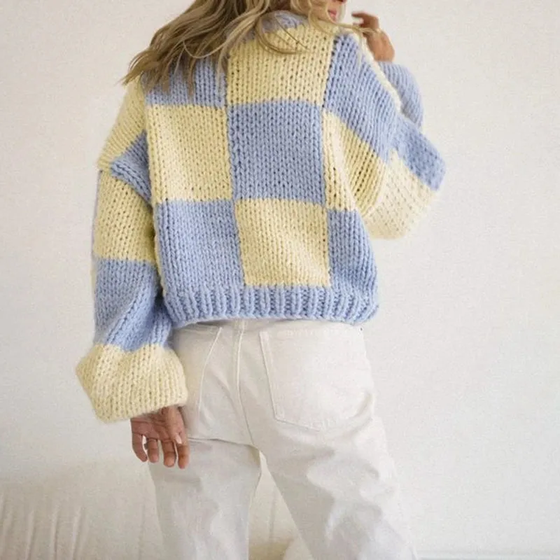 Toleet-Chic Plaid Print Cropped Knitted Sweaters Women Fashion Long Sleeve Pullover Autumn Winter Warm Comfy Knitwear Y2K Streetwear
