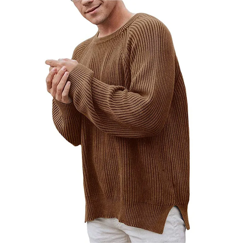 Toleet Winter Y2K Mens Street Style Outfits Christmas Thanksgiving outfits Autumn and Winter Fashion Men's Solid Color Long-Sleeved round Neck Pullover Sweater Men's Sweater