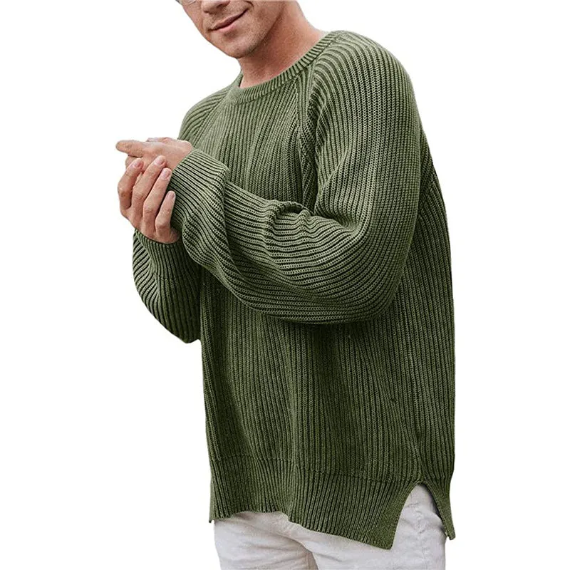 Toleet Winter Y2K Mens Street Style Outfits Christmas Thanksgiving outfits Autumn and Winter Fashion Men's Solid Color Long-Sleeved round Neck Pullover Sweater Men's Sweater