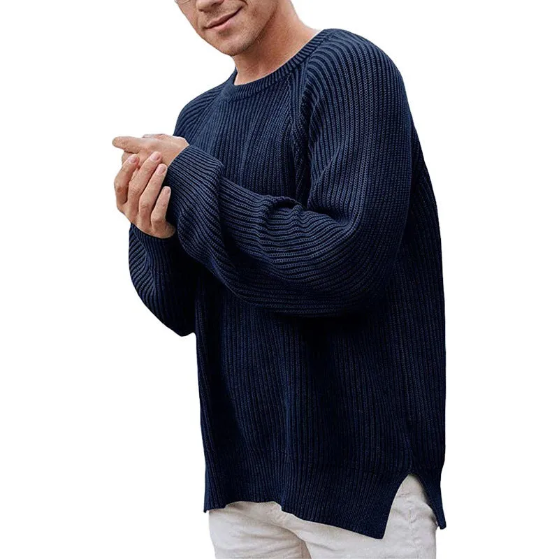 Toleet Winter Y2K Mens Street Style Outfits Christmas Thanksgiving outfits Autumn and Winter Fashion Men's Solid Color Long-Sleeved round Neck Pullover Sweater Men's Sweater