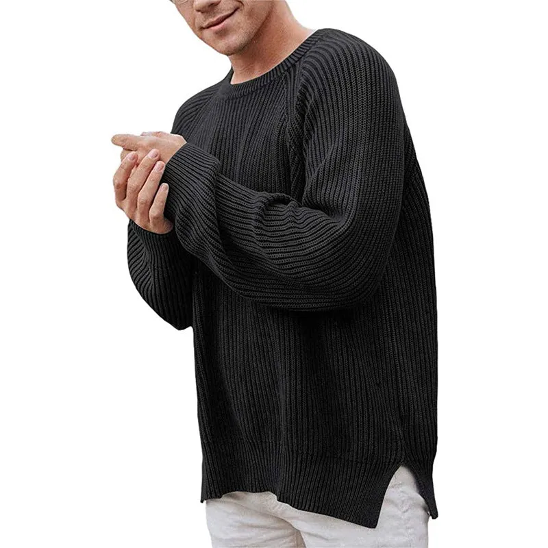 Toleet Winter Y2K Mens Street Style Outfits Christmas Thanksgiving outfits Autumn and Winter Fashion Men's Solid Color Long-Sleeved round Neck Pullover Sweater Men's Sweater