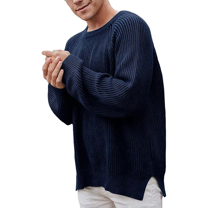 Toleet Winter Y2K Mens Street Style Outfits Christmas Thanksgiving outfits Autumn and Winter Fashion Men's Solid Color Long-Sleeved round Neck Pullover Sweater Men's Sweater