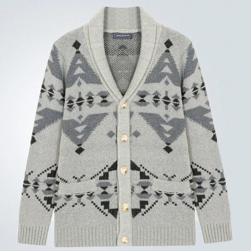 Toleet Winter Y2K Mens Street Style Outfits Christmas Thanksgiving outfits Autumn and Winter Men's Style Jacquard Sweater Long-Sleeved Knitted Coat Top