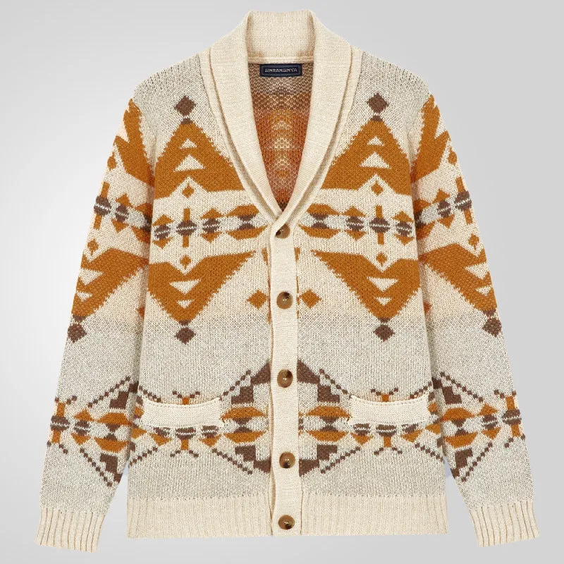 Toleet Winter Y2K Mens Street Style Outfits Christmas Thanksgiving outfits Autumn and Winter Men's Style Jacquard Sweater Long-Sleeved Knitted Coat Top