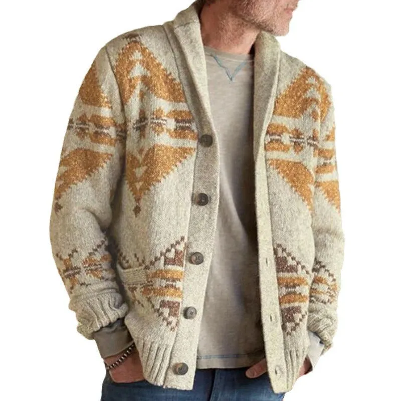 Toleet Winter Y2K Mens Street Style Outfits Christmas Thanksgiving outfits Autumn and Winter Men's Style Jacquard Sweater Long-Sleeved Knitted Coat Top