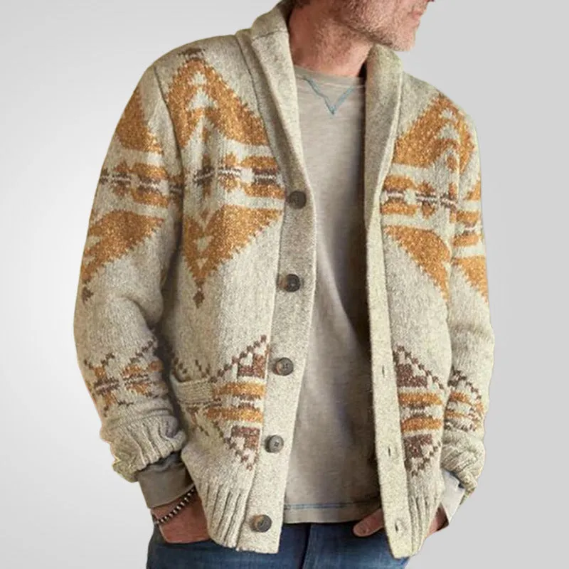 Toleet Winter Y2K Mens Street Style Outfits Christmas Thanksgiving outfits Autumn and Winter Men's Style Jacquard Sweater Long-Sleeved Knitted Coat Top
