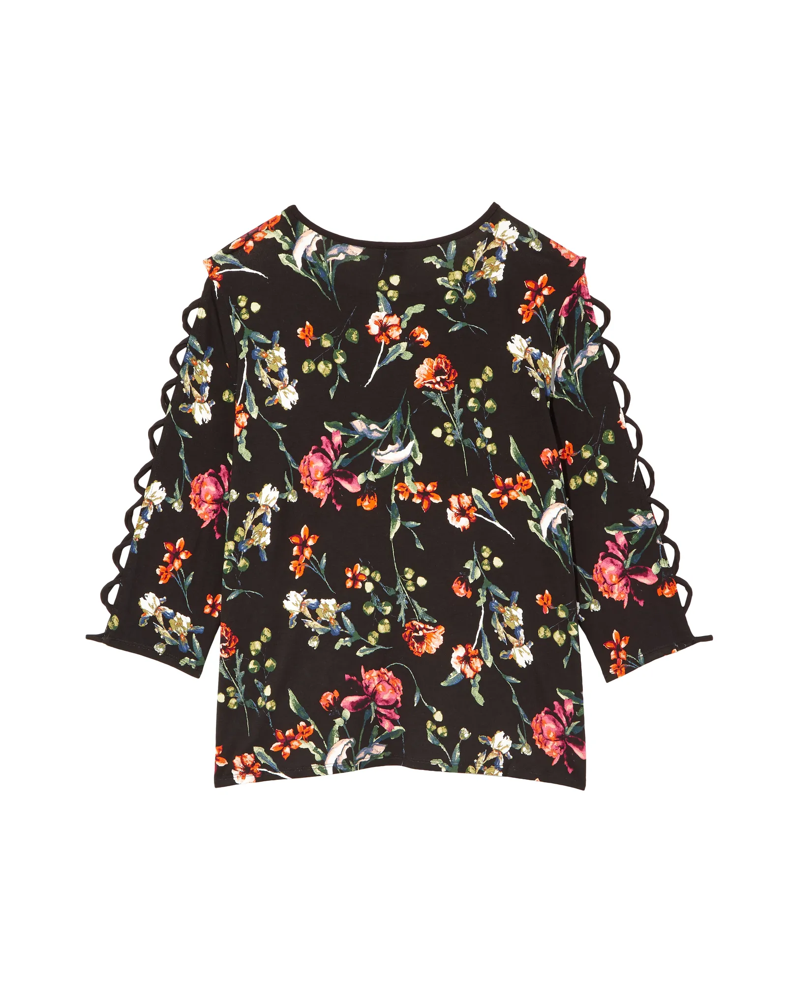 Tona Lattice Sleeve Knit Top | Black / Red
