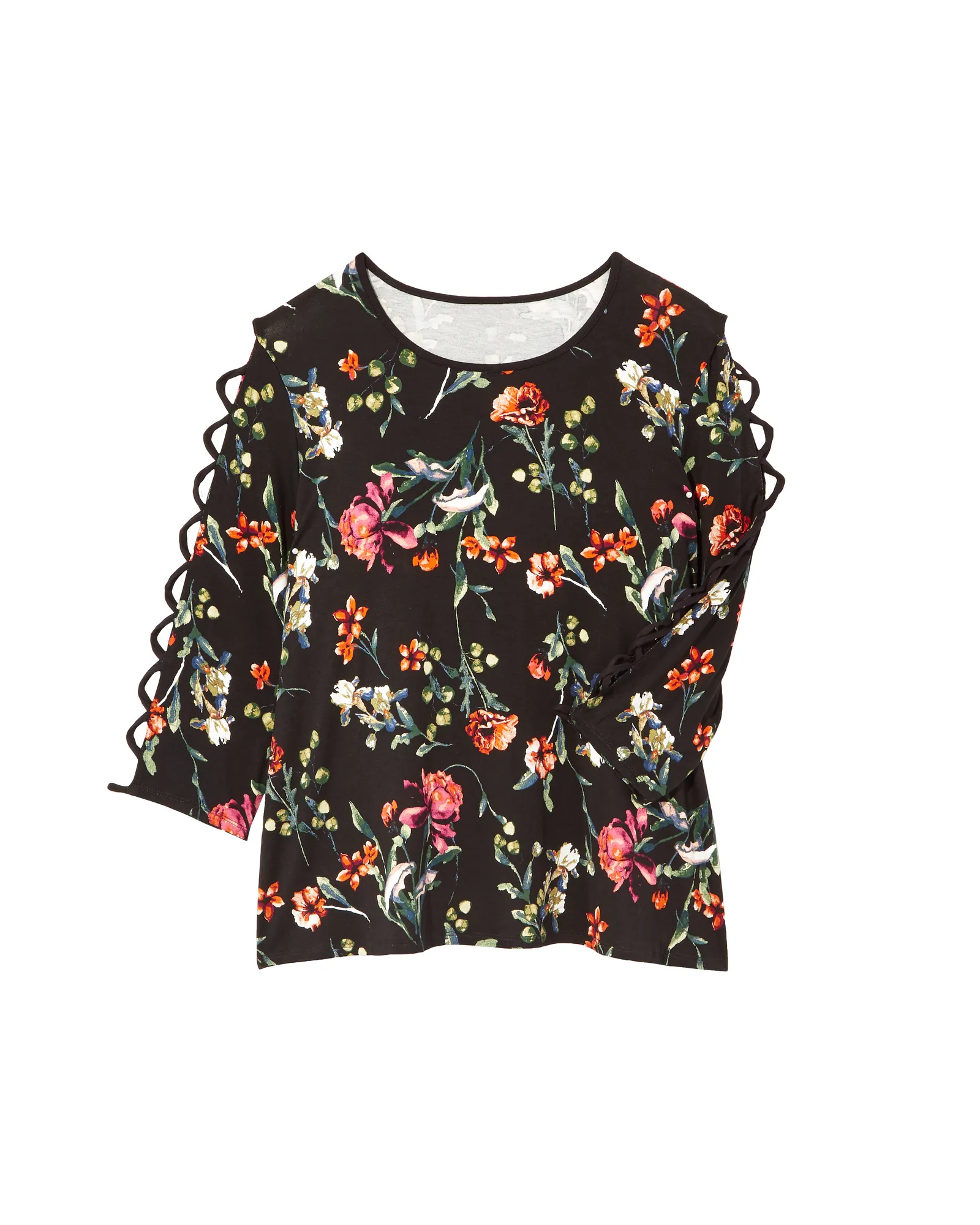 Tona Lattice Sleeve Knit Top | Black / Red