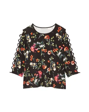 Tona Lattice Sleeve Knit Top | Black / Red