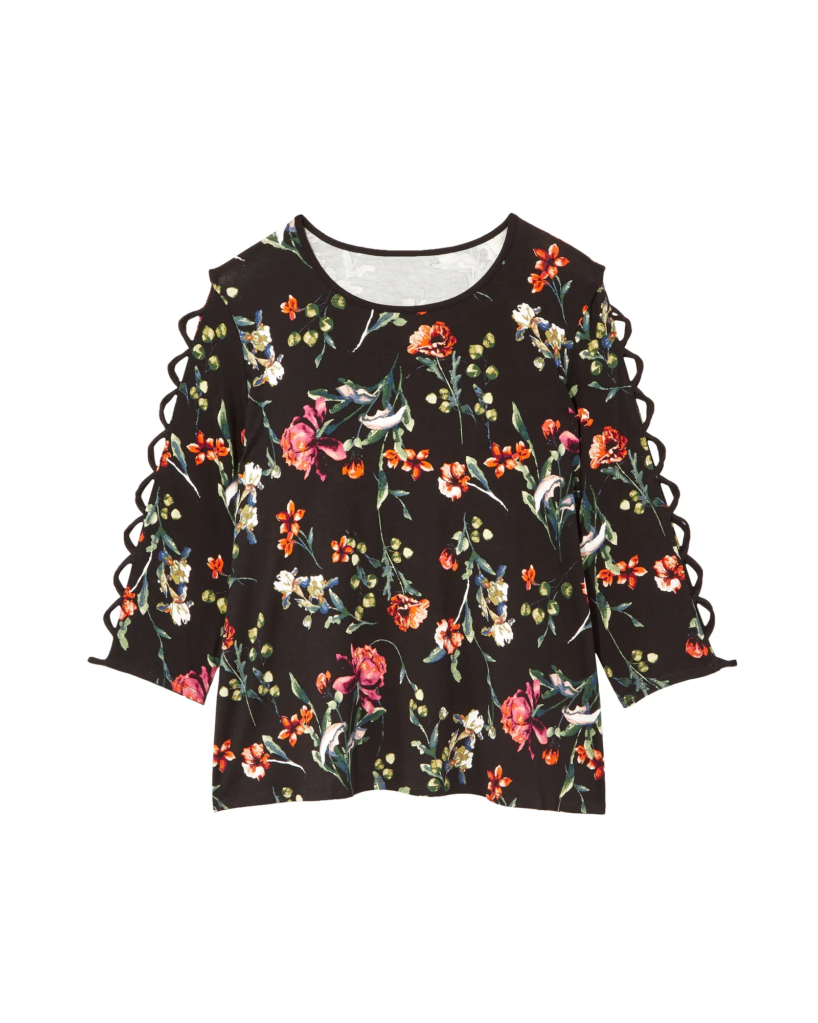 Tona Lattice Sleeve Knit Top | Black / Red