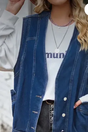 Tops- Loose Fit Denim Vest
