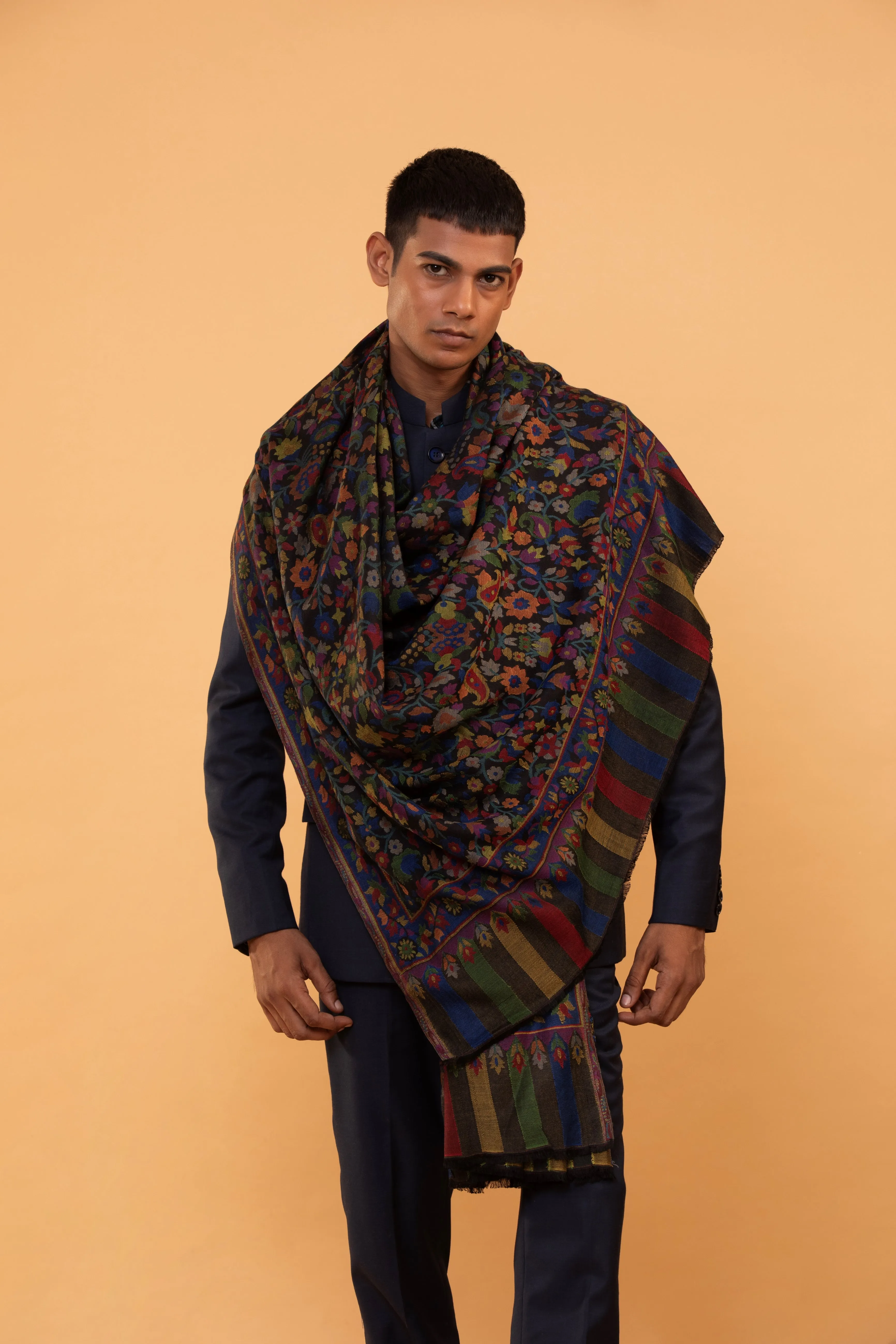 Traditional Kashmiri Floral Kani Stole for Men in Viscose Material - Elegant Winter Shawl