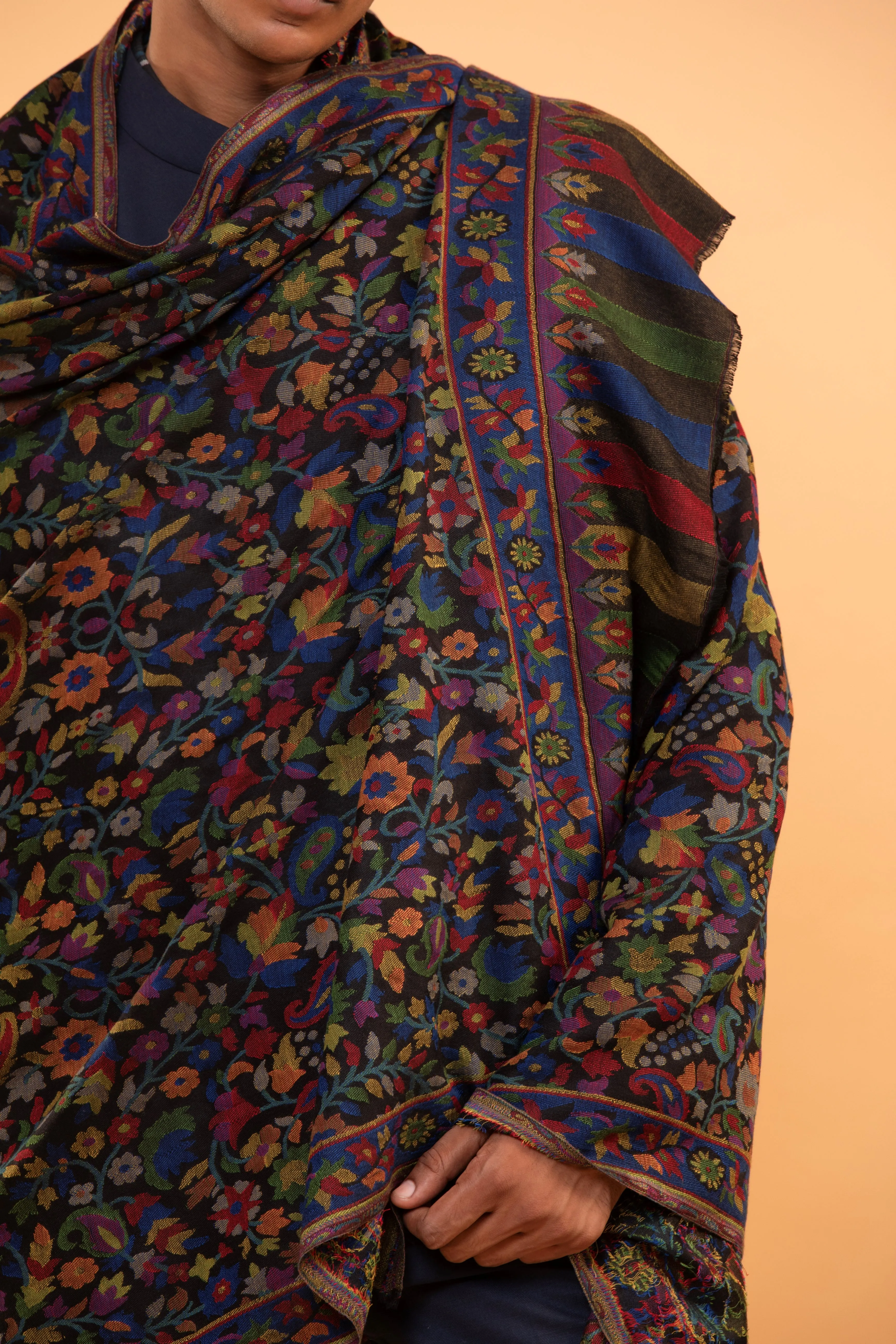 Traditional Kashmiri Floral Kani Stole for Men in Viscose Material - Elegant Winter Shawl