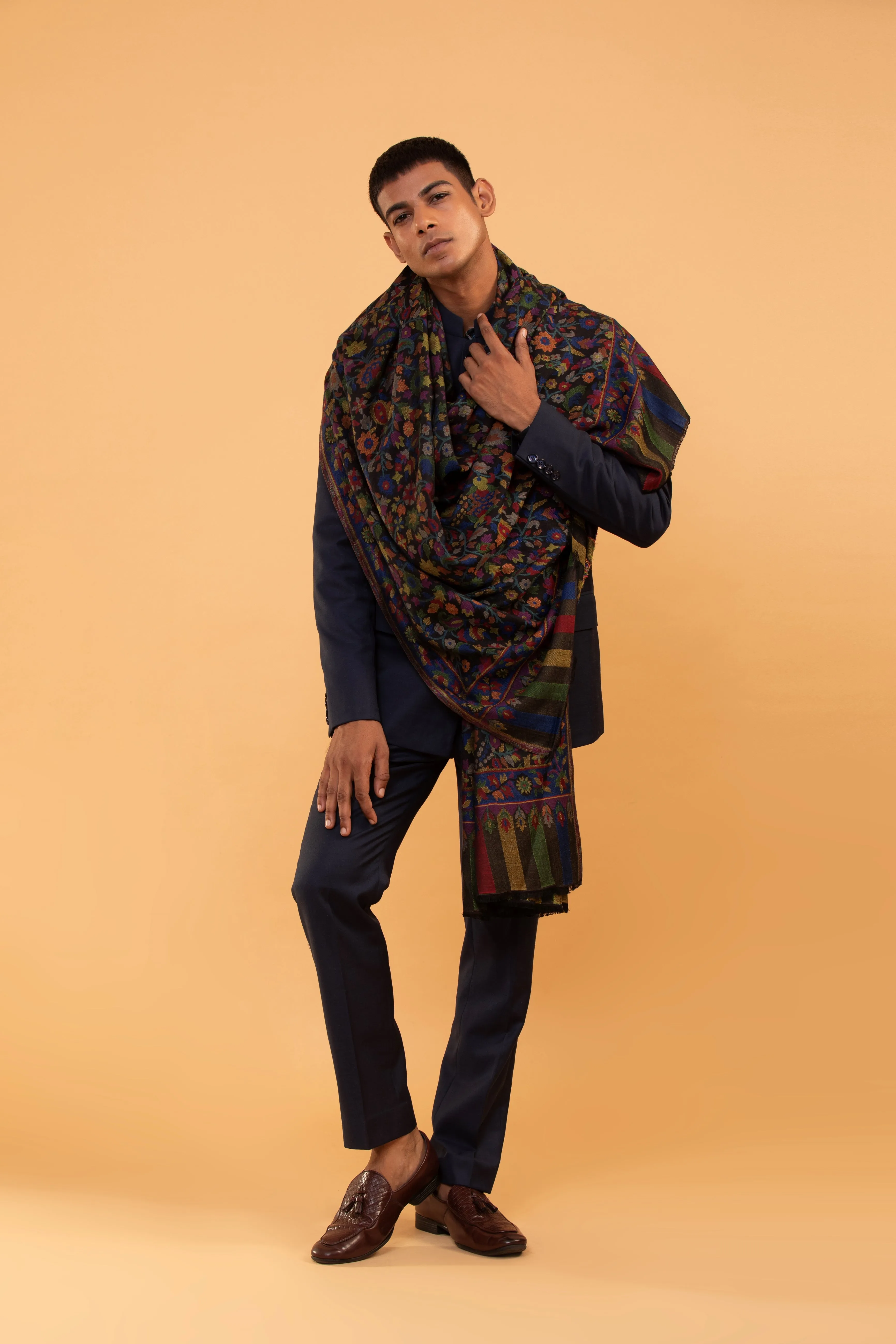 Traditional Kashmiri Floral Kani Stole for Men in Viscose Material - Elegant Winter Shawl