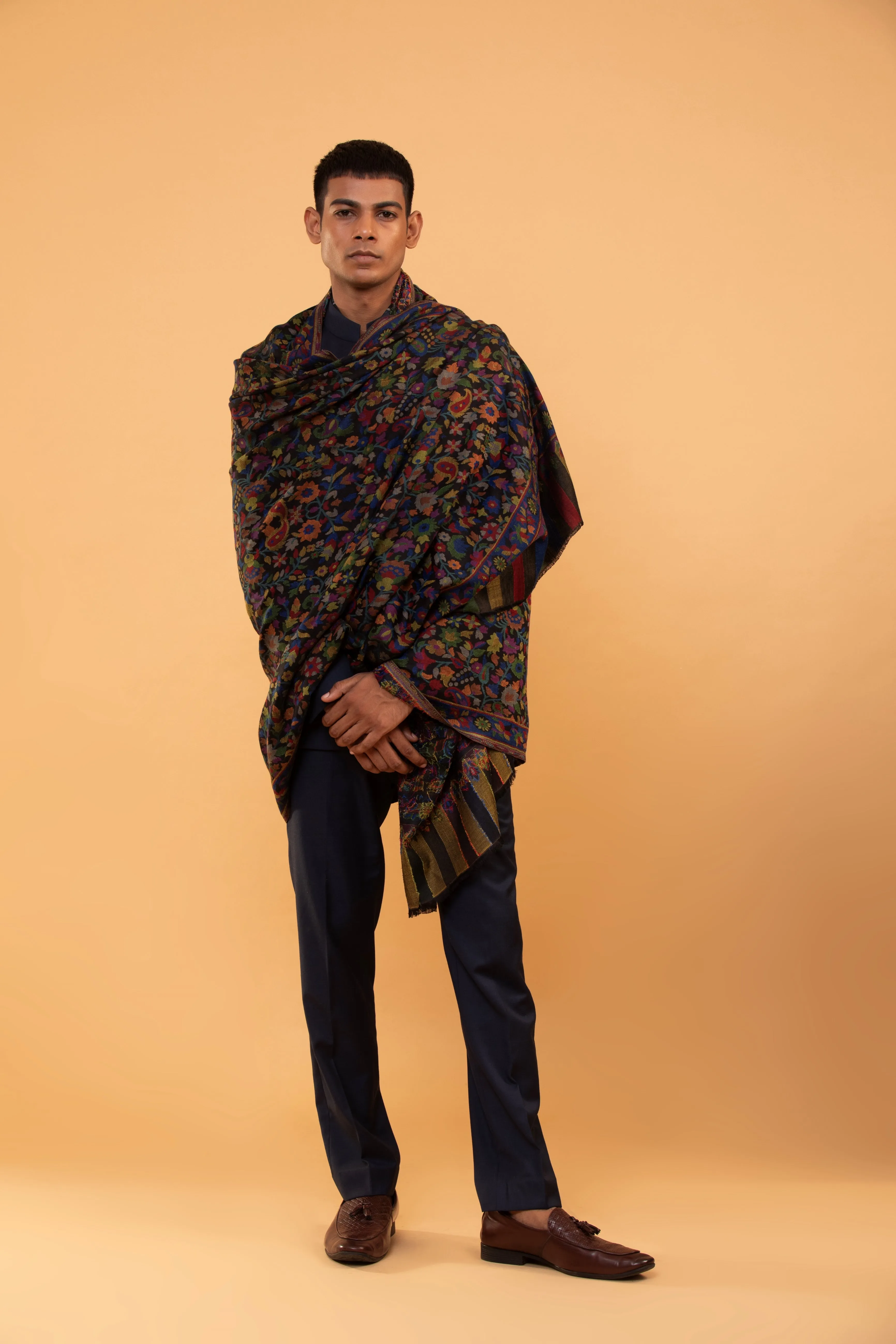 Traditional Kashmiri Floral Kani Stole for Men in Viscose Material - Elegant Winter Shawl