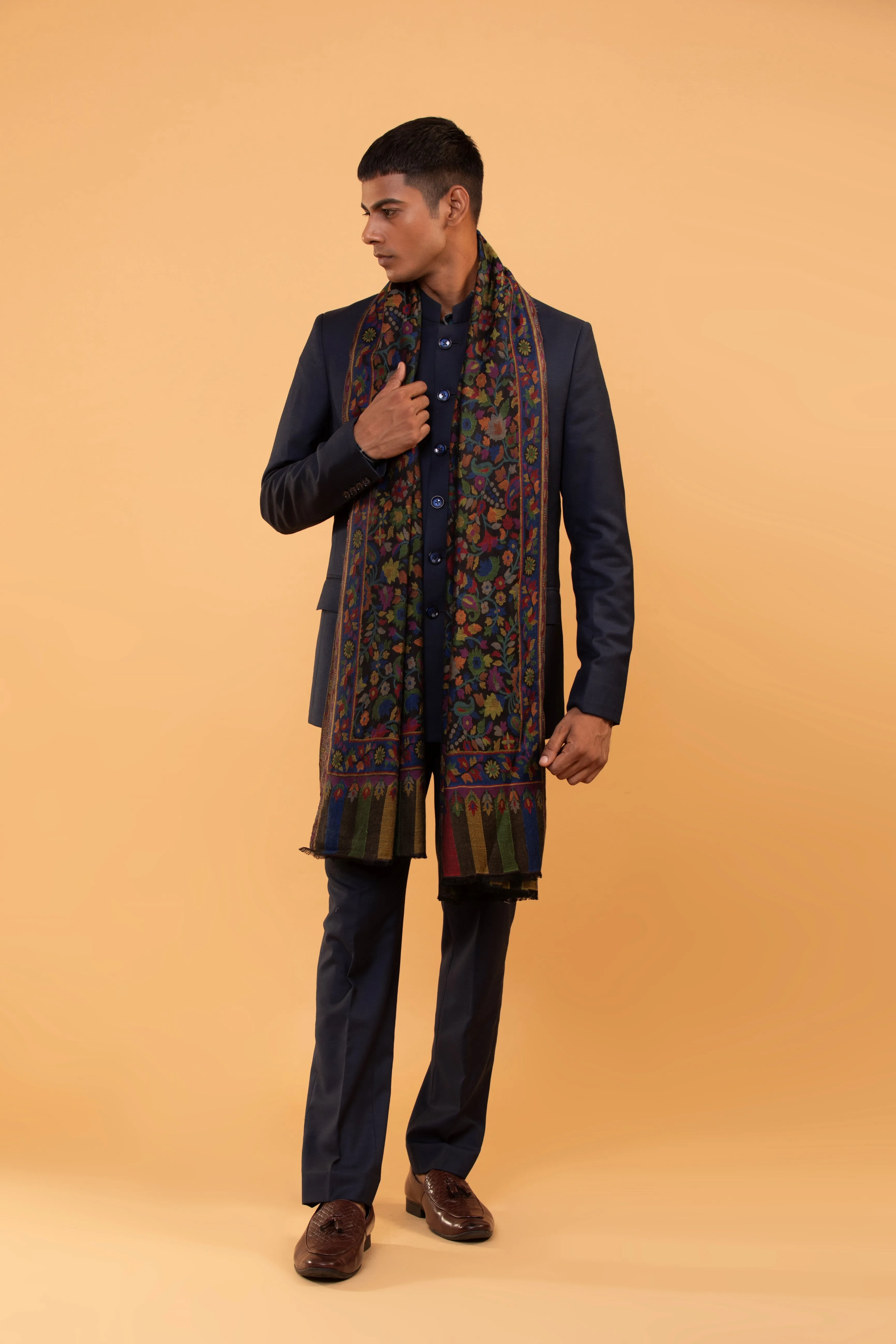 Traditional Kashmiri Floral Kani Stole for Men in Viscose Material - Elegant Winter Shawl