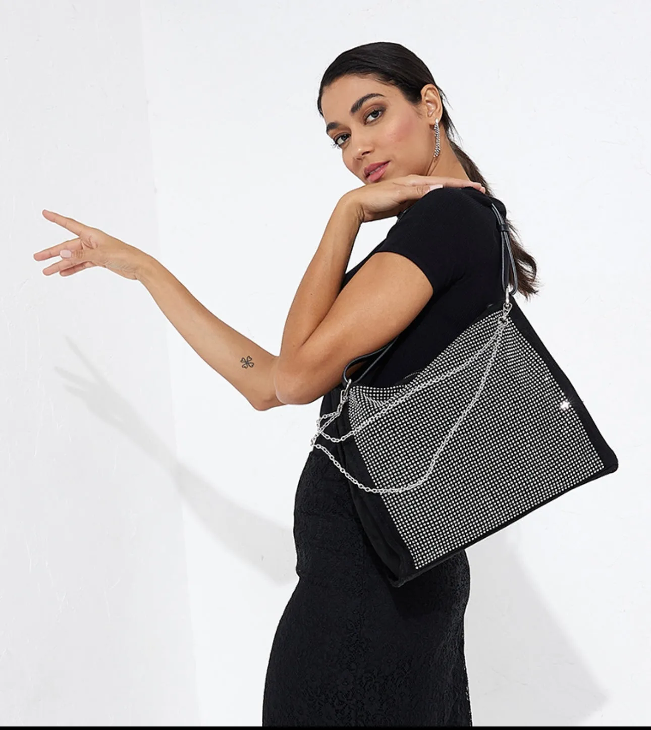 Tyra Stone Studded Shoulder Bag