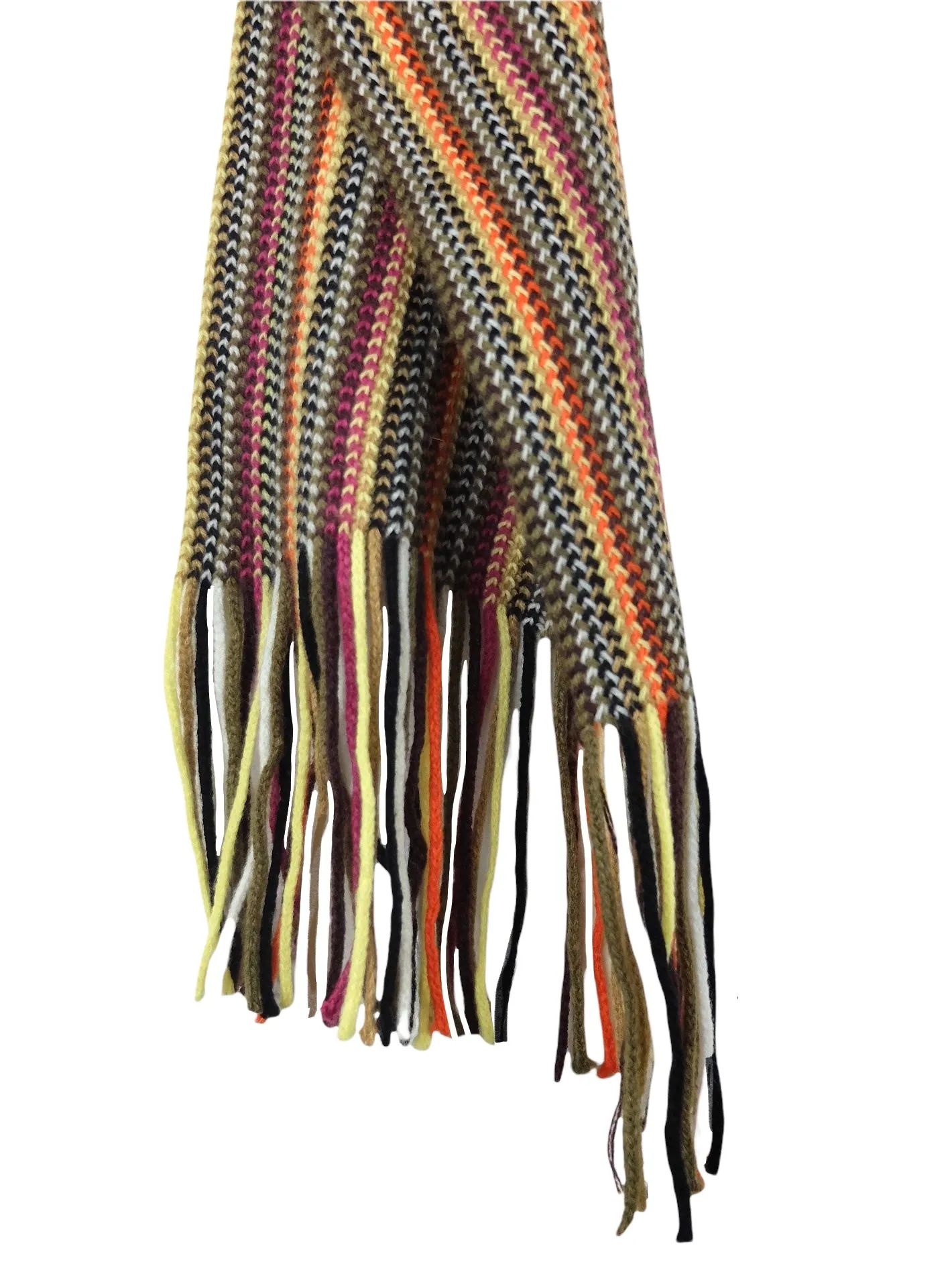 Vintage 00s Y2K Bohemian Hippie Knit Multicoloured Striped Long Fringed Tassel Winter Scarf