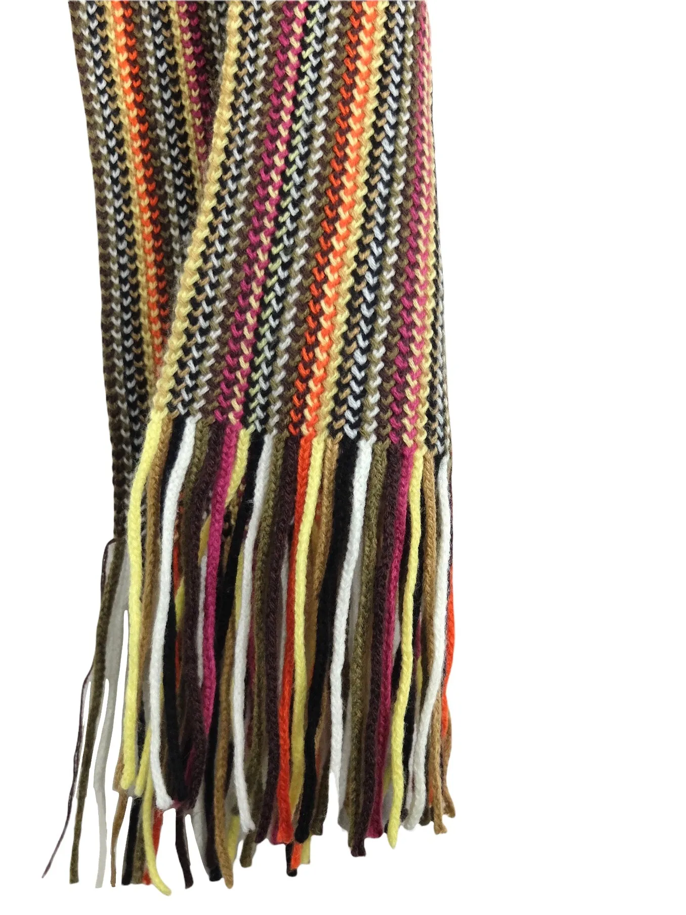 Vintage 00s Y2K Bohemian Hippie Knit Multicoloured Striped Long Fringed Tassel Winter Scarf