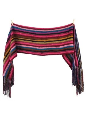 Vintage 00s Y2K Bohemian Hippie Psychedelic Festival Style Bright Striped Long Wide Wrap Blanket Winter Scarf