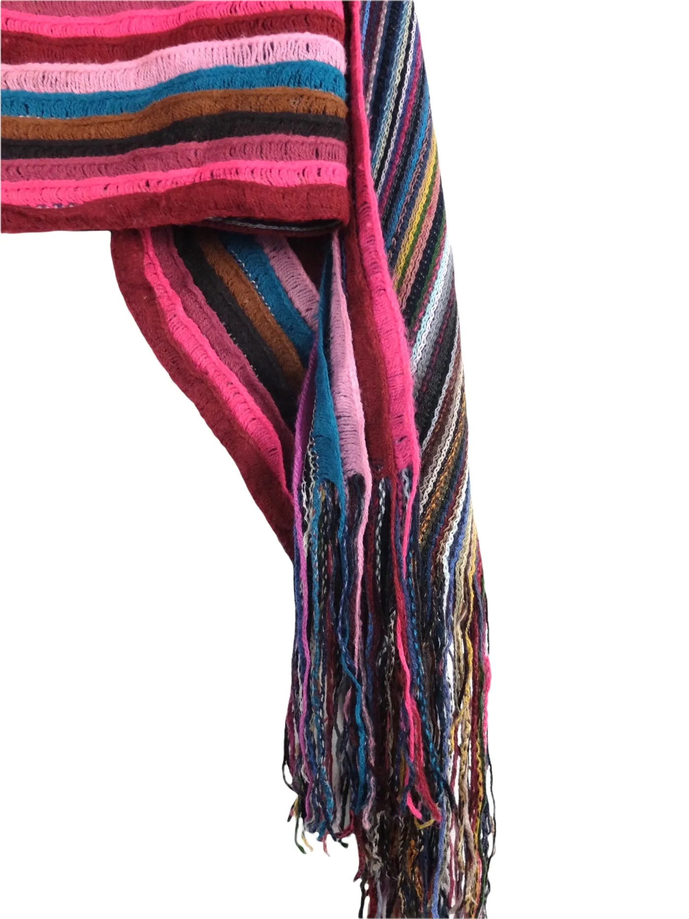 Vintage 00s Y2K Bohemian Hippie Psychedelic Festival Style Bright Striped Long Wide Wrap Blanket Winter Scarf