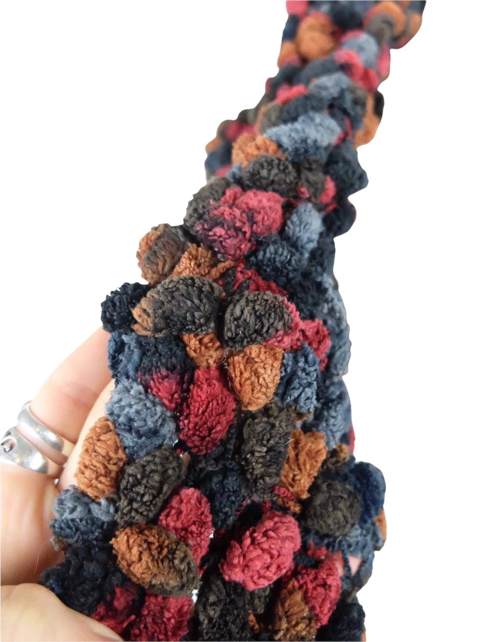 Vintage 90s Y2K Pom Pom Velour Velvet Woven Oversized Large Fuzzy Wrap Winter Scarf