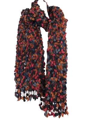 Vintage 90s Y2K Pom Pom Velour Velvet Woven Oversized Large Fuzzy Wrap Winter Scarf
