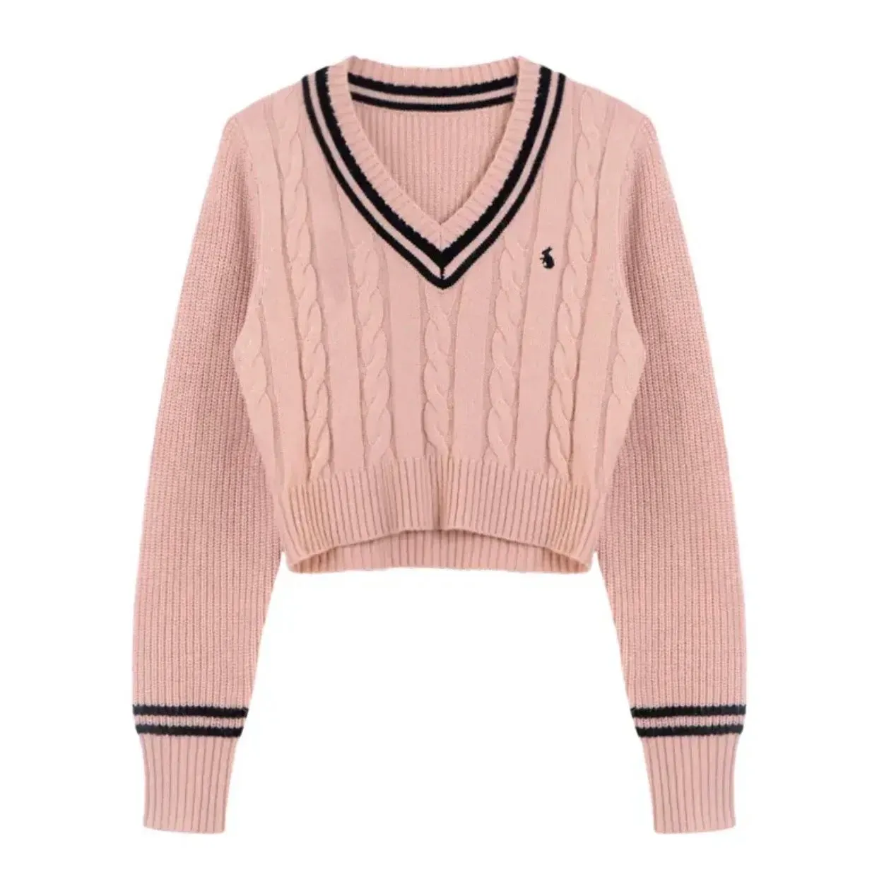 Wenkouban Korean Fashion Crop Sweaters Women Autumn V Neck Y2K Cartoon Embroidery Knitted Tops Winter Basic Long Sleeve Pullovers