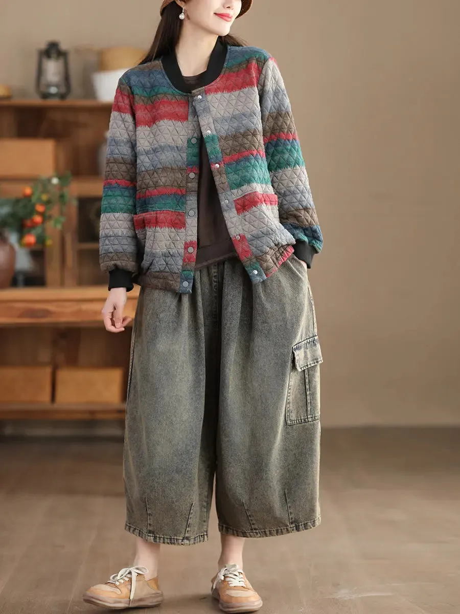 Women Colorblock Loose Coat