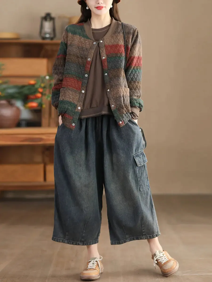 Women Colorblock Loose Coat