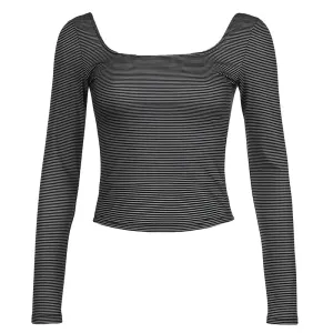Y2k Striped Backless Crop Tops Women 2024 Autumn Winter Basic T Shirts Square Neck Long Sleeve Tees P77-AG10